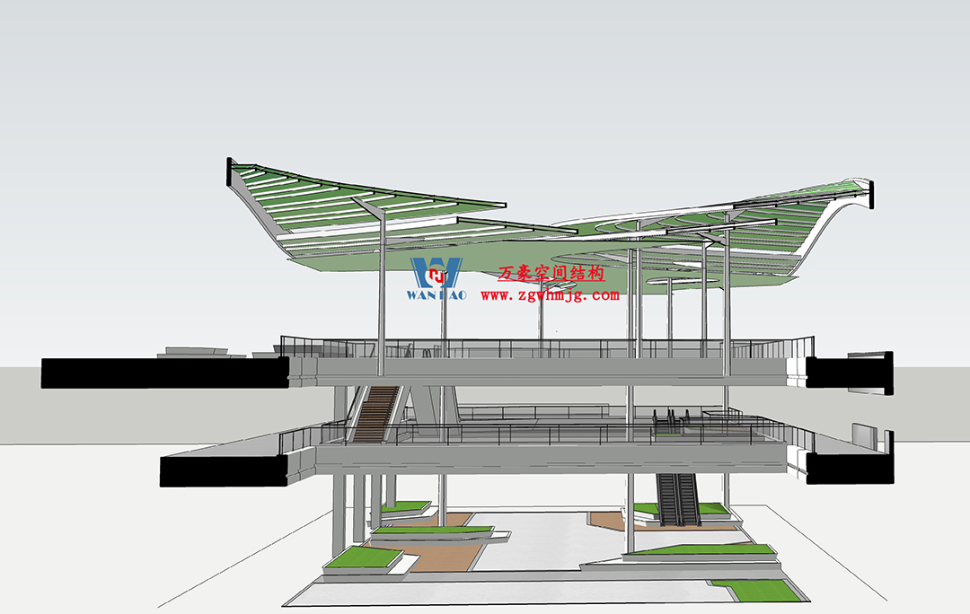 案例欣賞/復雜鋼膜結構建筑/杭州博多森谷ETFE氣枕連廊天幕項目